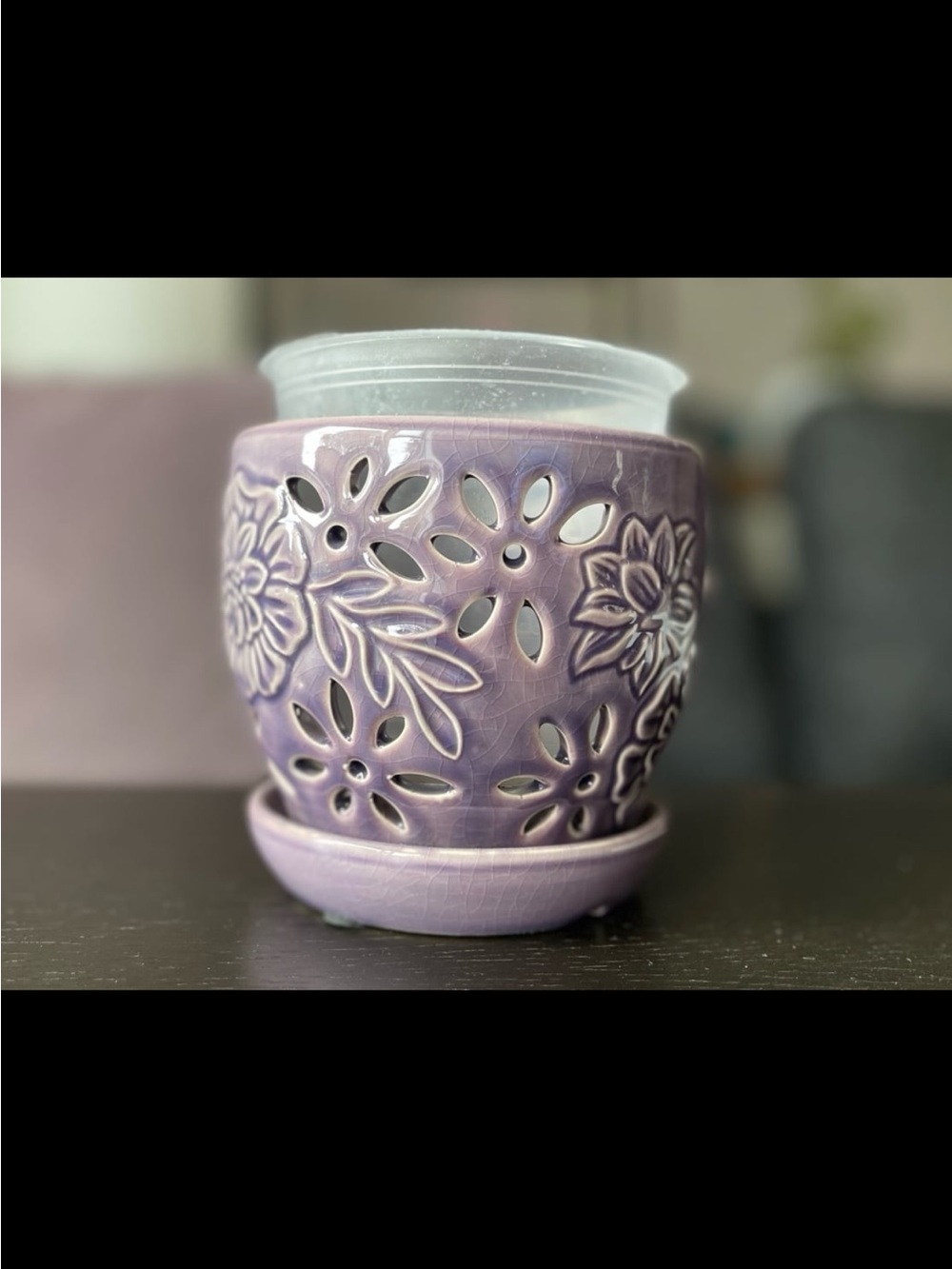 Purple Floral Ceramic Orchid Pot